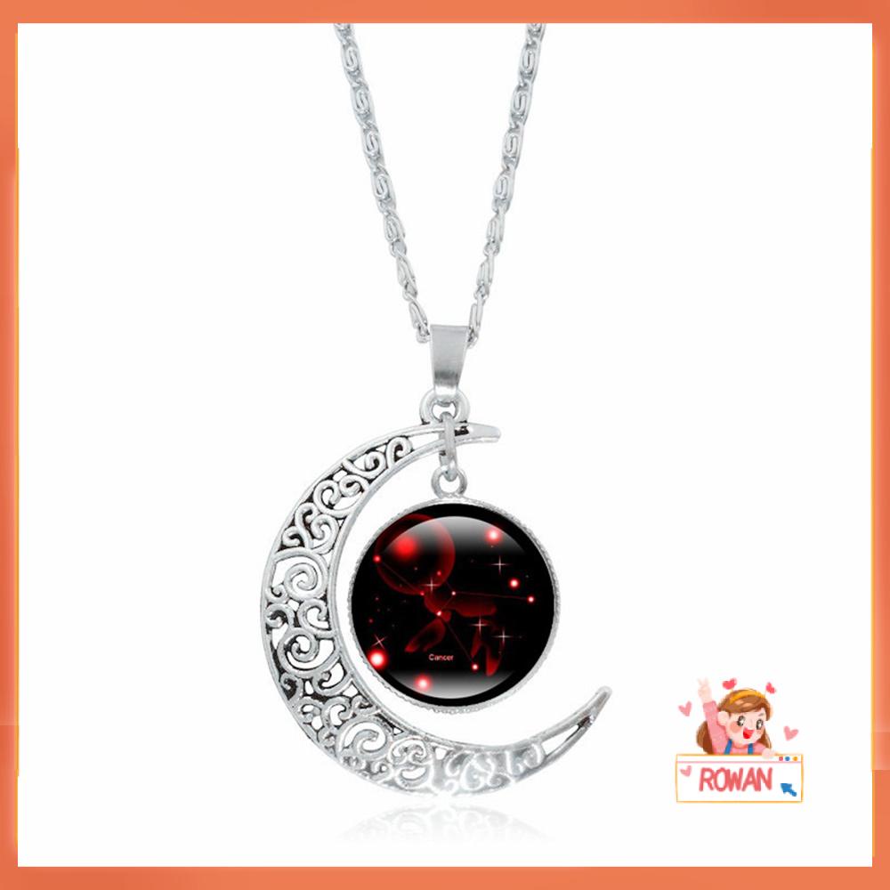 Kalung Liontin Bulan 12 Zodiak Warna Silver Untuk Pria Dan Wanita