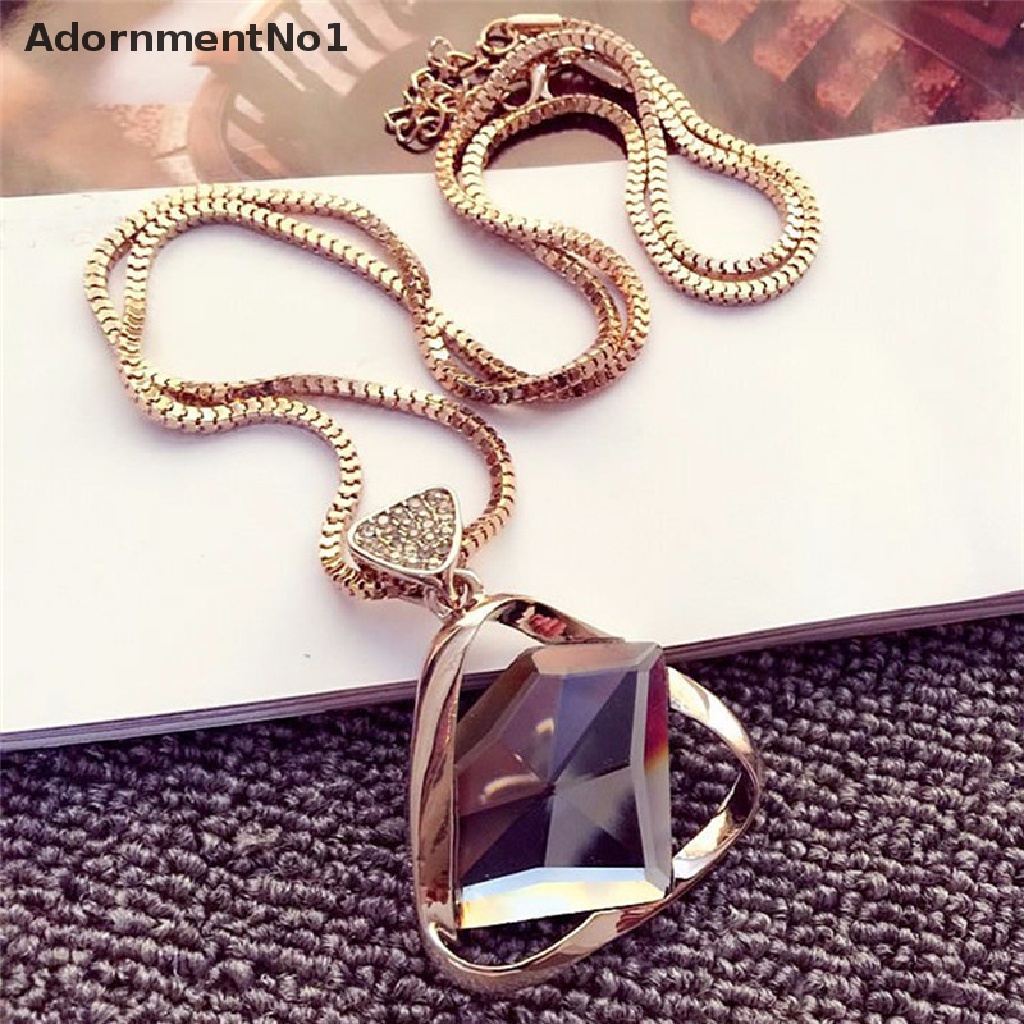 (AdornmentNo1) Kalung Rantai Panjang Liontin Geometri Aksen Kristal + Berlian Imitasi Untuk Perhiasan Wanita