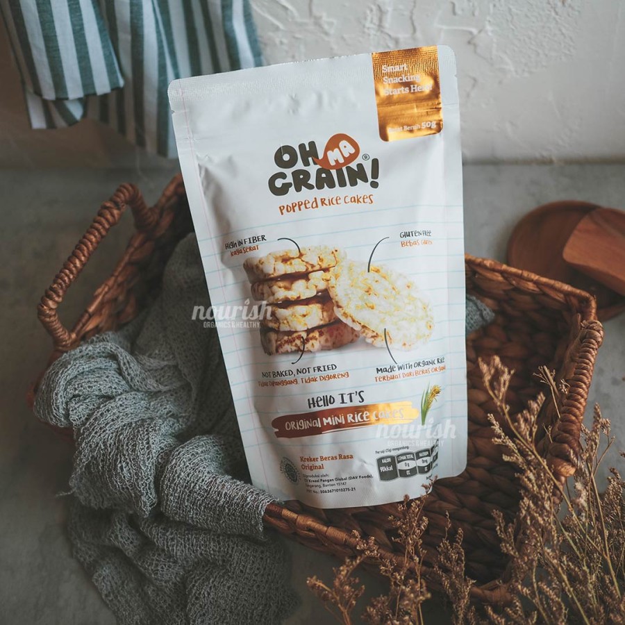 Oh Ma Grain, Organic Brown Rice Cakes Plain (No Gulgar) 45 gr