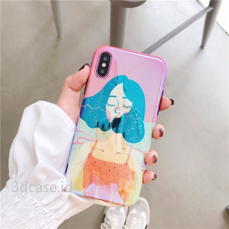 Casing Apple Compatible For iPhone 6 6S 6Plus 7 7Plus 8 8Plus X XR XSMAX Belakang Motif Girl Blue-ray Soft Caase