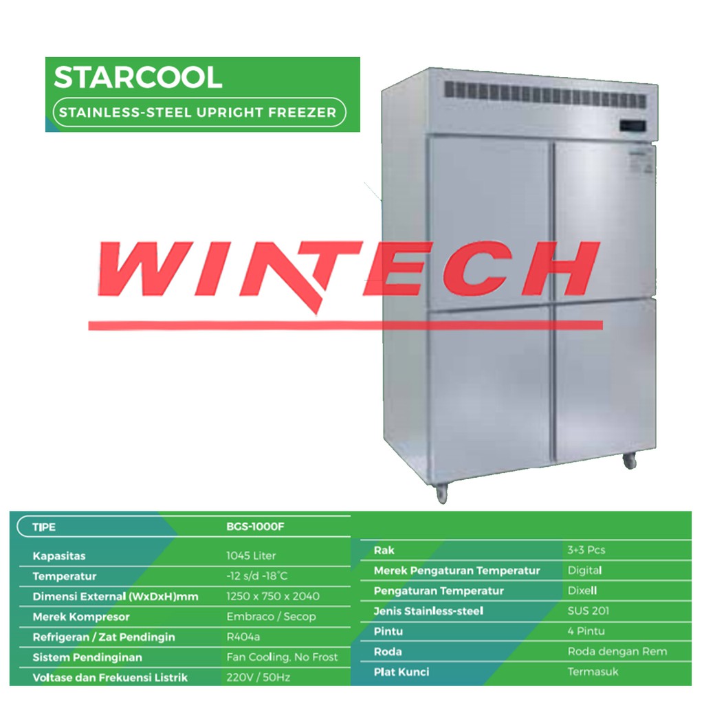 Jual STAINLESS STELL UPRIGHT FREEZER STARCOOL BGS1000F / KULKAS