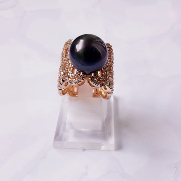 CINCIN MUTIARA LOMBOK ASLI AIR LAUT HITAM BERSERTIFIKAT GRADE A MULUS / PERHIASAN MUTIARA ASLI LOMBO