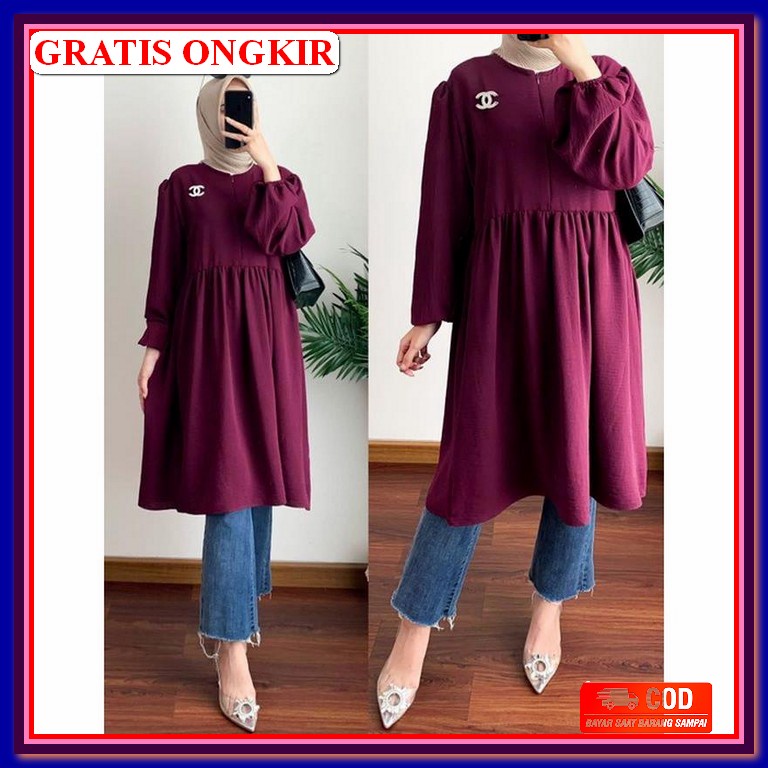 Diona Midi Kringkel / Tunik Wanita Muslim Kekinian 2021/Atasan Tunik Termurah/Fashion Wanita Terlari