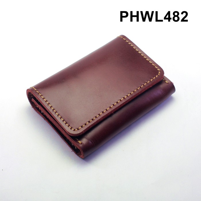 dompet kartu muat banyak kartu unik simpel kulit asli marun - PHWL481