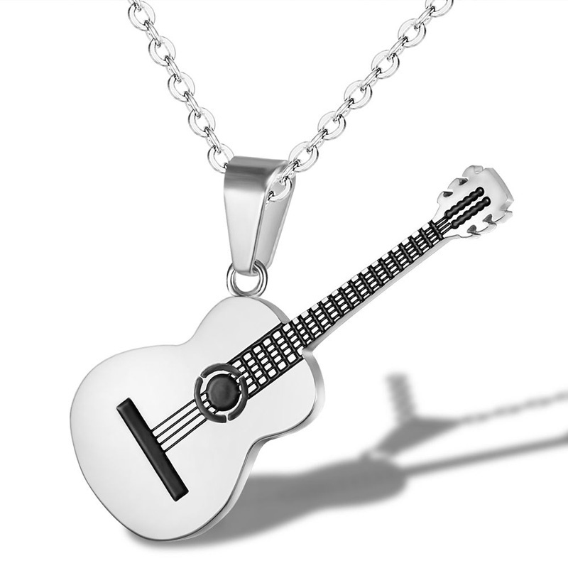 Korean fashion 3 color guitar pendant men and women stainless steel necklace hip hop punk rock jewelry factory wholesale