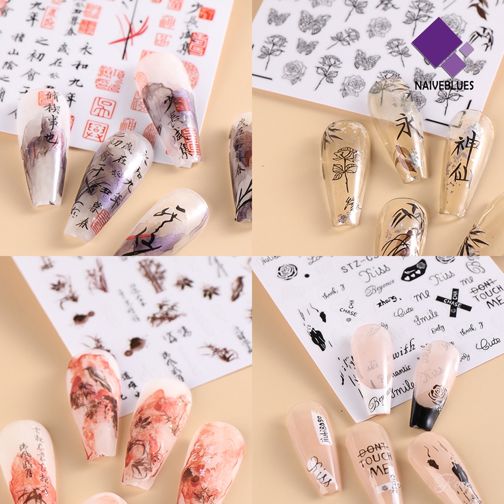 Naiveblue 3 Lembar / Set Stiker Kuku Motif Bunga Cat Air Ultra Tipis Untuk Nail Art / Manicure DIY