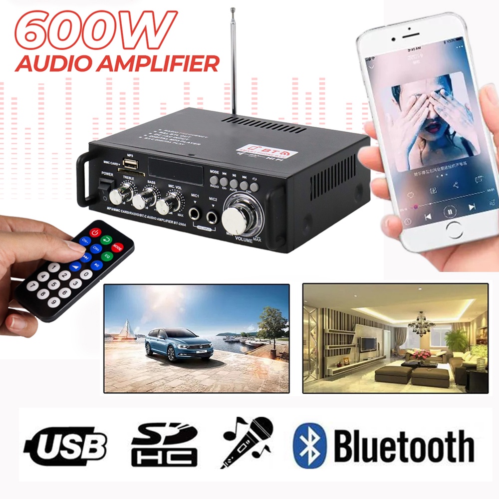 Amplifier Bluetooth 600W HIFI USB Audio Karaoke Music Stereo FM Radio