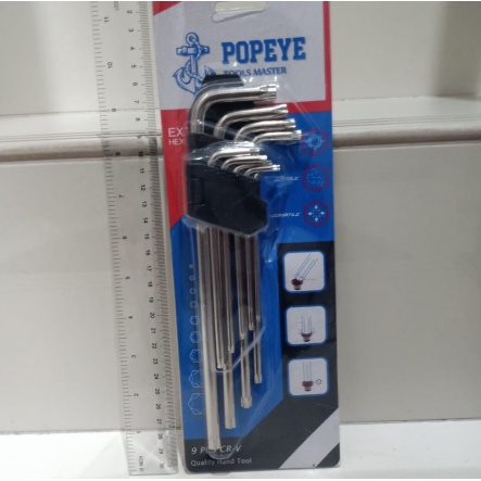 Kunci L BINTANG SET  / Kunci L BIASA  Set / Kunci L BULAT SET Panjang Lengkap / Kunci L Motor 9 PCS-2