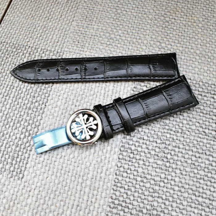 (BISA COD) Patek Philippe kulit coklat (Pengait lambang Patek) - chrono aktif . - Tali saja-hitam