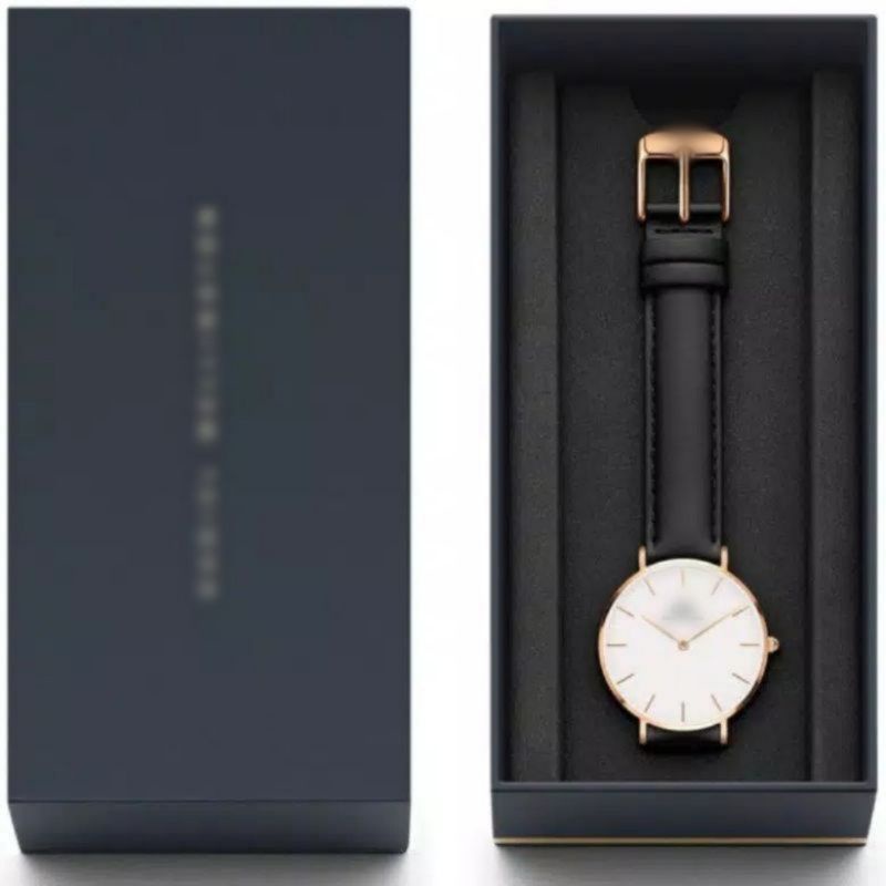 JAM TANGAN PRIA WD KULIT PREMIUM KUALITI FREE BOX DAN PAPERBAGS DIAMETER 4.2CM||JAMTANGAN FASHION PRIA-Hitamrose putih