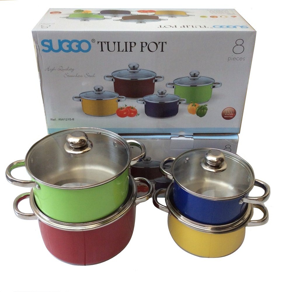 Suggo Tulip Pot  8 Pcs Panci Set Stainless Tutup  Kaca  High  