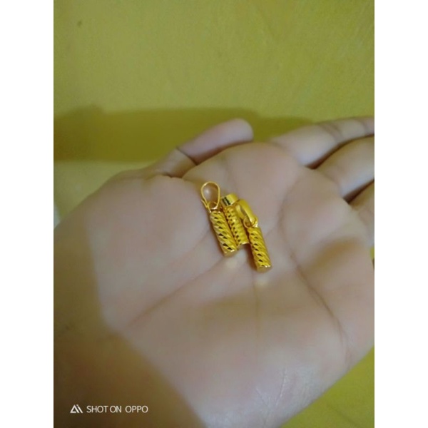 ecer liontin Bambu mini Kuningan lapis emas24 k awet