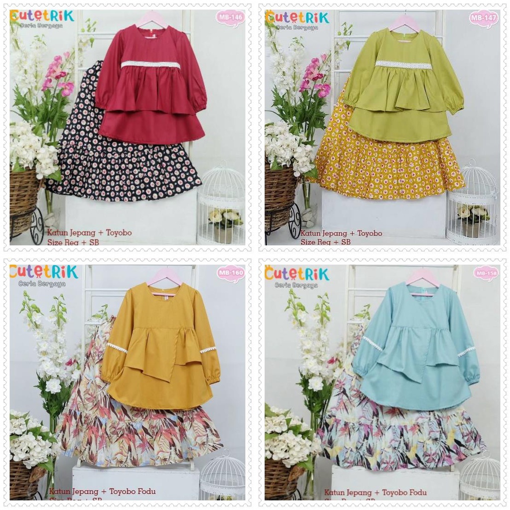 Setelan Rok Muslim Anak Perempuan Cutetrik 3-4 Tahun Katun Jepang