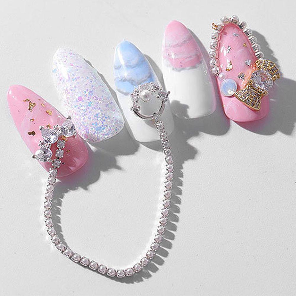 AUGUSTINA Agustina Nail Art Rantai Mutiara Wanita Gadis Perak Emas Logam Manikur Aksesoris