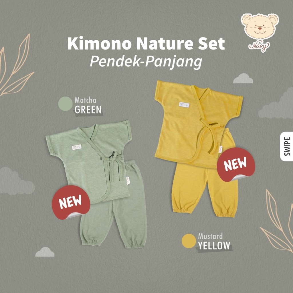 Nary Kimono Nature Set Mix Lengan Pendek Celana Panjang SNI - Setelan Kimono Bayi Earhtone Series