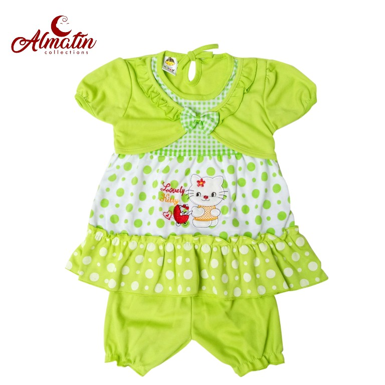 3 Stel Dress Rompi Bayi Motif Kitty / Baju Anak Bayi Dress lucu 3-12 Bulan ( 3 Pasang )