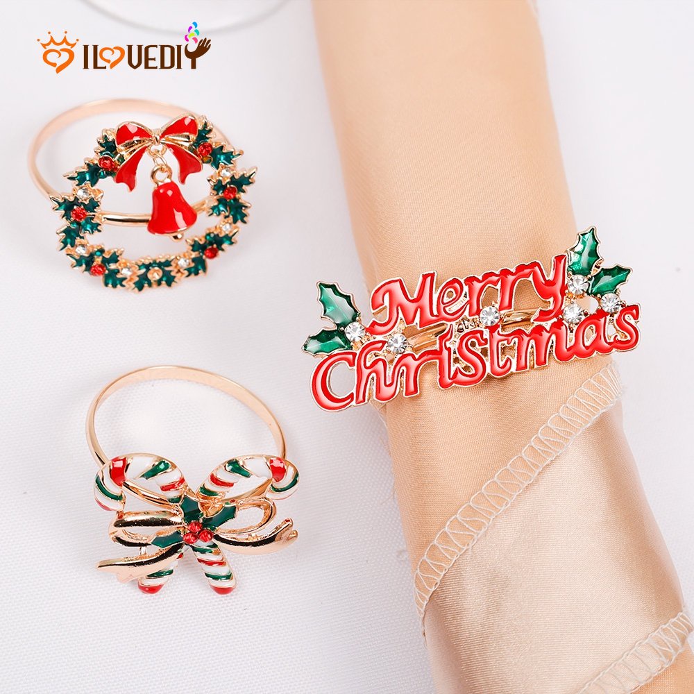 Cincin Serbet Bahan Logam Motif Santa Snowman Untuk Dekorasi Natal