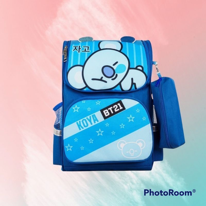 Tas Ransel Anak Perempuan Sekolah SD Karakter BT21 Free Pouch