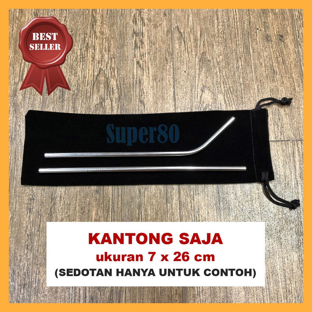 Sedotan Lurus / Lengkung Bengkok Stainless Steel Straw Sikat Pembersih Kantong Pouch Tempat