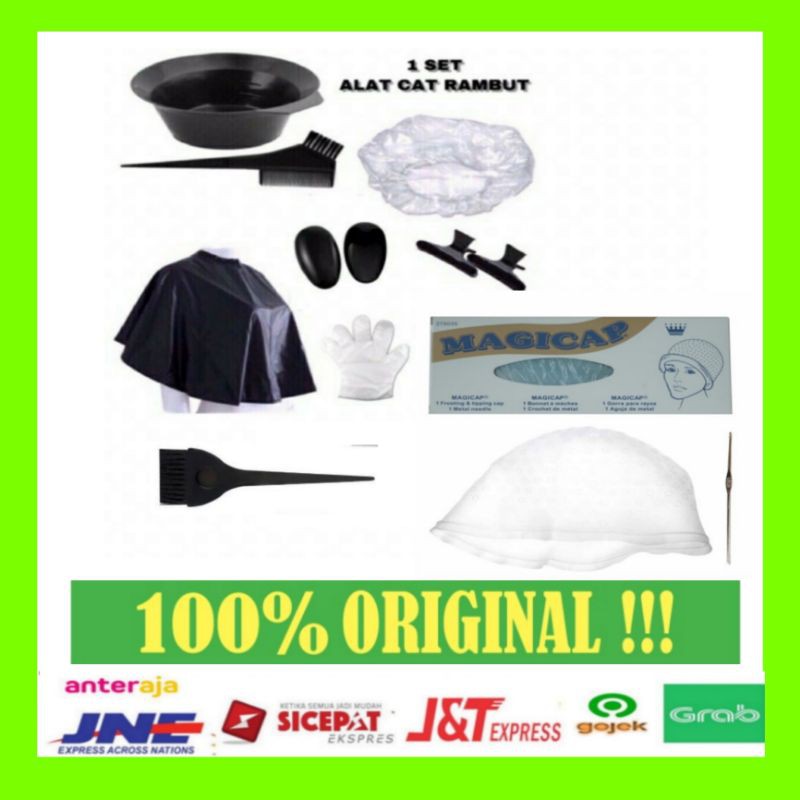 Set alat semir rambut plus Topi Highlight cat rambut