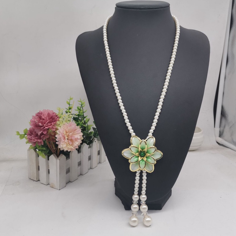 Kalung Rantai Panjang Dengan Liontin Mutiara Imitasi Gaya Vintage Untuk Wanita