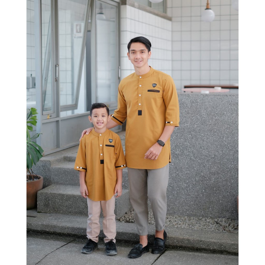 BAJU KOKO COUPLE AYAH ANAK PAKISTAN PAKAIAN MUSLIM ANAK BAHAN OXFORD WARNA PUTIH TAN MOCCA M L XL