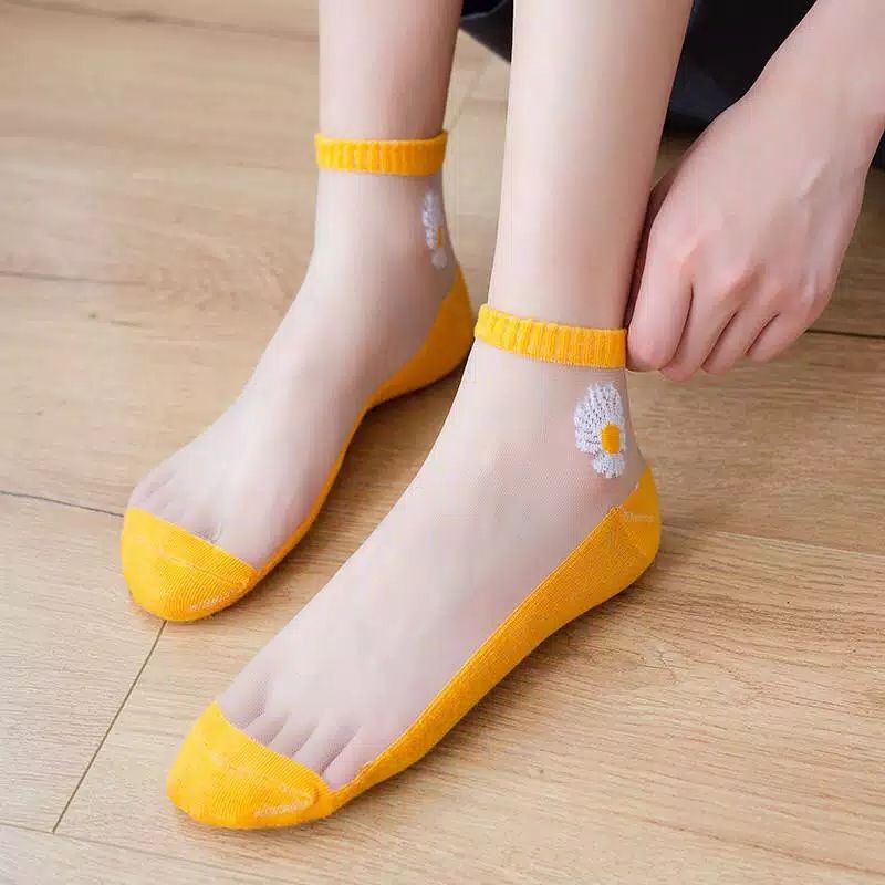 Kaos Kaki Korea Bunga Daisy Transparant Kekinian.