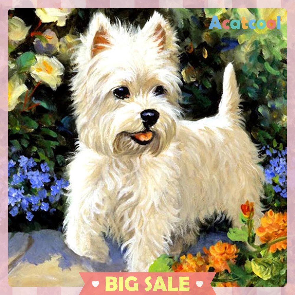 5D DIY Full Drill Diamond Painting White Puppy Cross Stitch Embroidery Kit