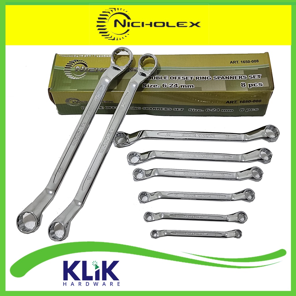 Nicholex Kunci Ring Set 8 Pcs 6 - 24 mm Double Ring Spanner Set 75°