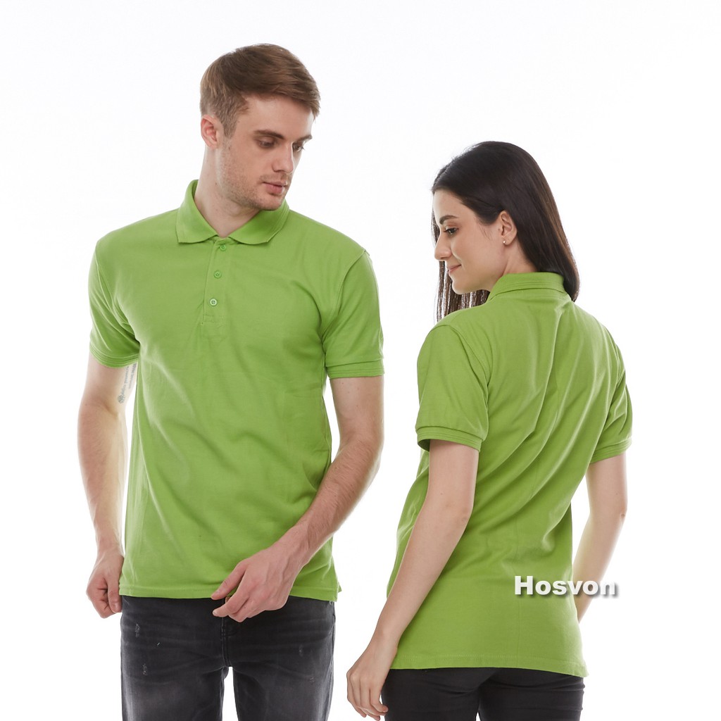 HIJAU STABILO Hosvon Kaos Kerah Wangki COTTON 100% Size S-XXL ( PRIA &amp; WANITA )