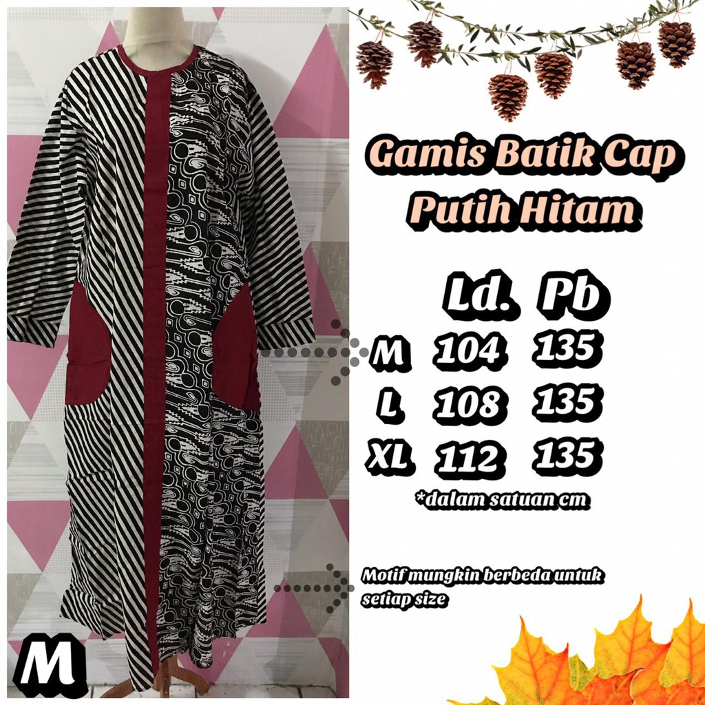 Gamis/Longdress Lengan Panjang Batik Katun Cap Warna Hitam Standar