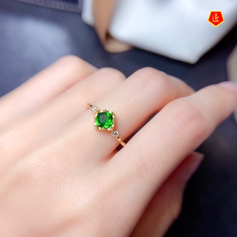 [Ready Stock]Elegant Personality 18K Gold Natural Diopside Ring