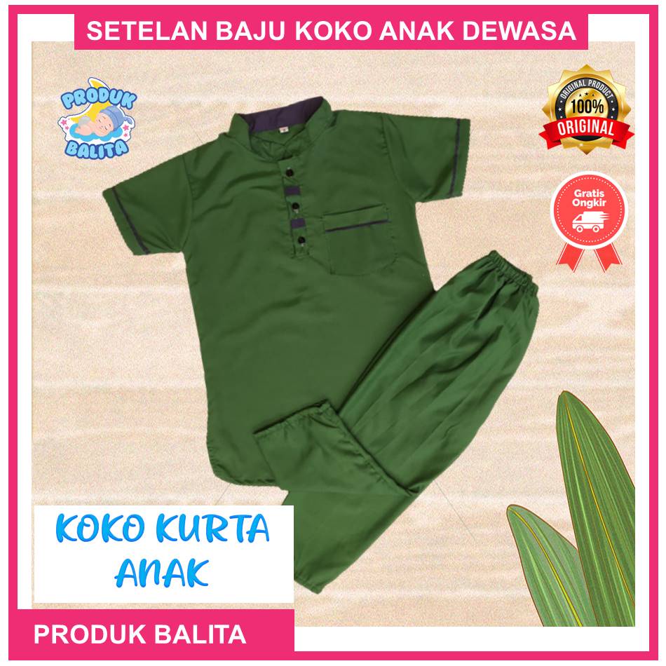 Setelan Baju Koko Anak Set Koko Kurta Anak Usia 6-12 Tahun Lengan Pendek Motif Polos Terlaris