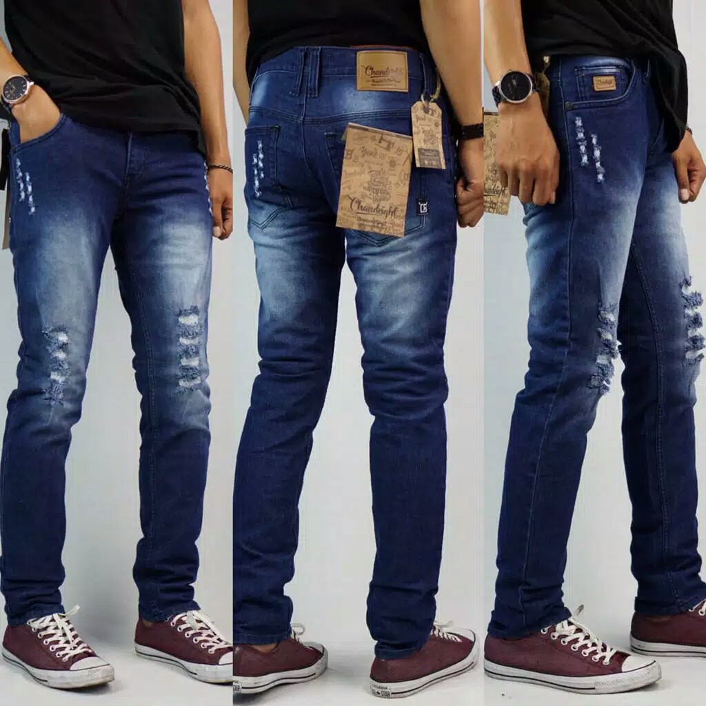 celana jeans denim panjang strecth sobek cakar kucing pria model terbaru bisa COD