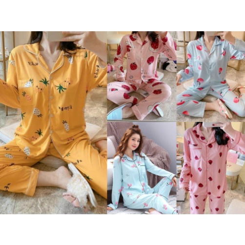 Pakaian Wanita Baju Tidur Wanita Piyama Lengan Pendek Import Motif Kartun Fit to XL