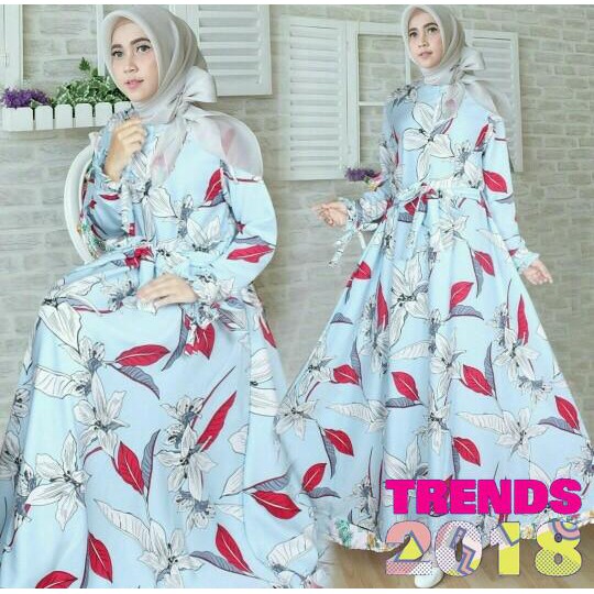 Gamis Monalisa Maxy Ballotelli Dress Wanita Muslim Murah Biru Muda