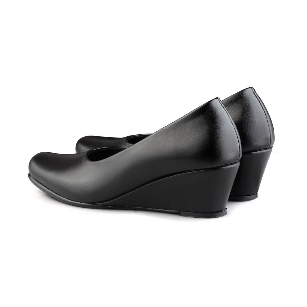 ☀ EVERFLOW ☀ Sepatu Pantofel Wedges Hitam Matte Sepatu Kerja Kantor Formal Wanita Persit Ukuran 42.