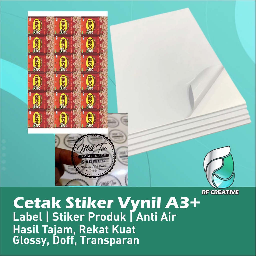 

Cetak Stiker Vynil A3+ / Stiker Costum / Stiker Transparan / Stiker Doff / Glossy / Label Produk / Anti Air