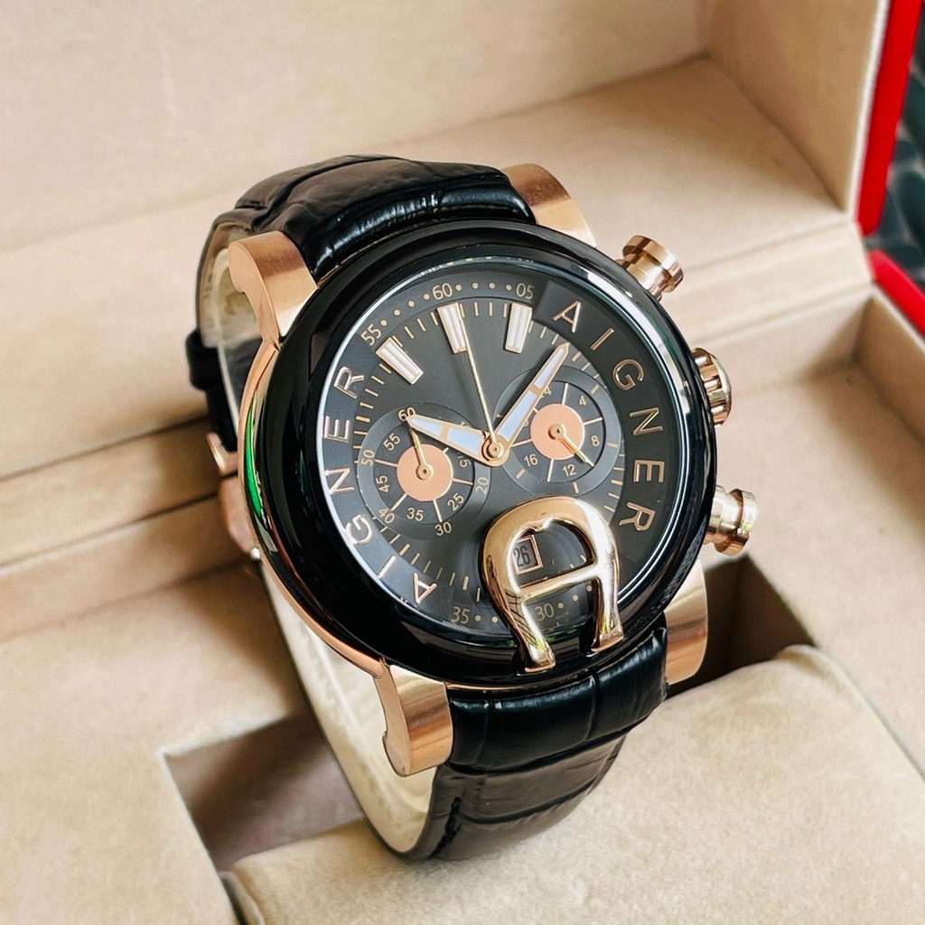 jam tangan wanita kulit original aigner bari A37500 chrono tanggal