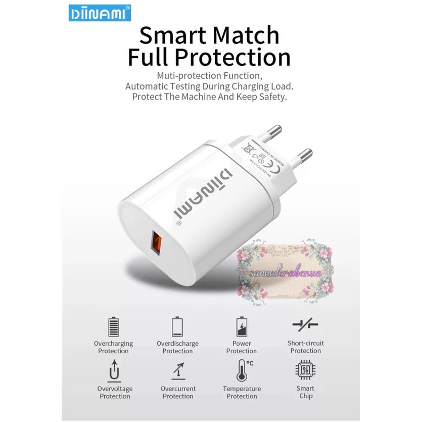 DIINAMI Adaptor Charger DM-Q1 Batok Charger Single Port Quick Charger 18W Qualcomm QC3.0 3A Output - Garansi Original Resmi 1 Tahun SB4116