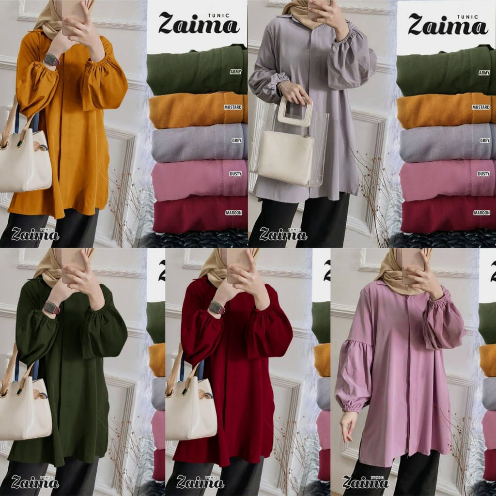 Tunik Aima Jumbo Tunik Lengan Panjang Big Size | Baju Atasan Wanita Lengan Balon Baju Wanita Soleha