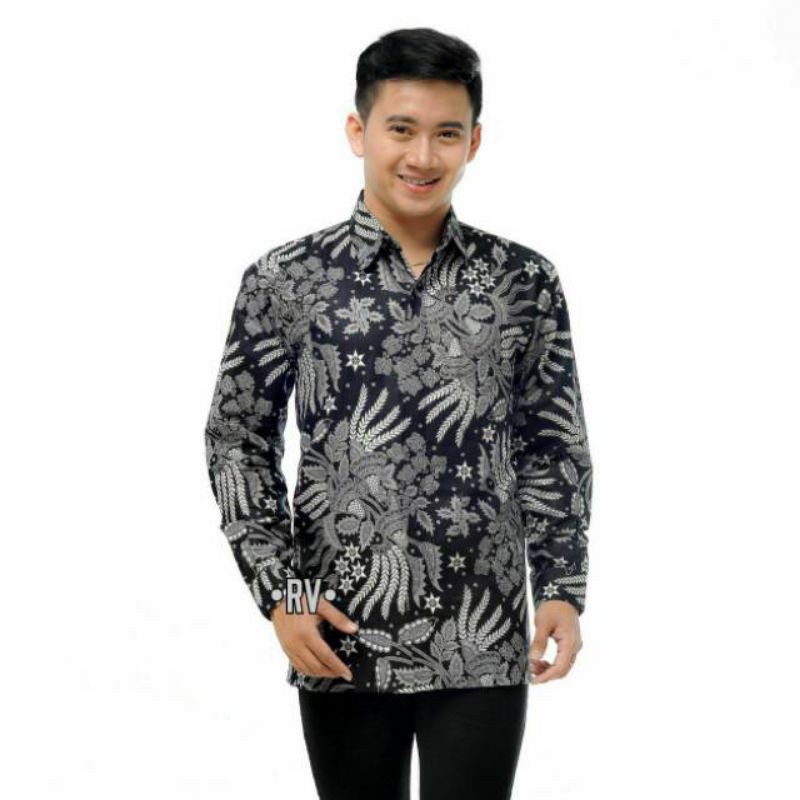 Batik Pria Lengan Panjang BATIK WILDAN HRB026 motif BANGAU HITAM Kode 002 size M L XL XXL