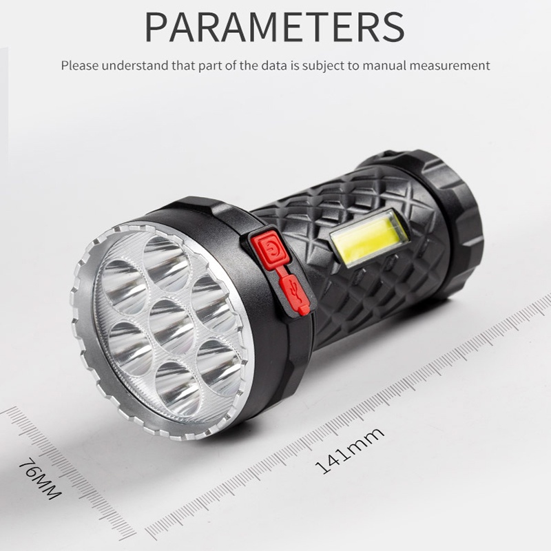 Lampu Senter Darurat 7 Led Super Terang Dengan Lampu Samping Cob / Usb Rechargeable