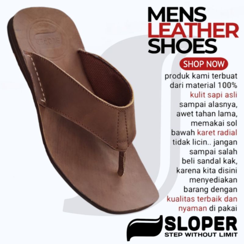 Slover.id - Sandal kulit Pria - Sendal Kulit Asli - Jepit Casual  Origunal