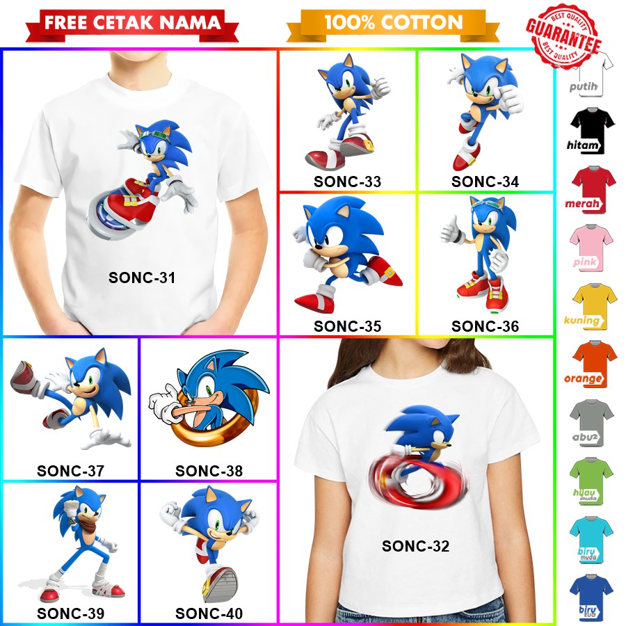 [FREE NAMA!!] Baju Kaos ANAK DAN DEWASA SONIC BANYAK MOTIF