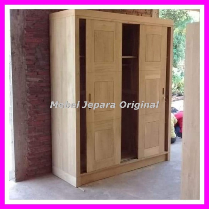 lemari pakaian minimalis sliding pintu 3 mebel jati mentahan Jepara