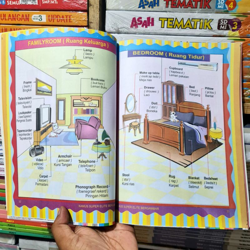 Buku Kamus Bahasa Inggris Bergambar : Super Elite Grammar and Coversation Inggris - Indonesia