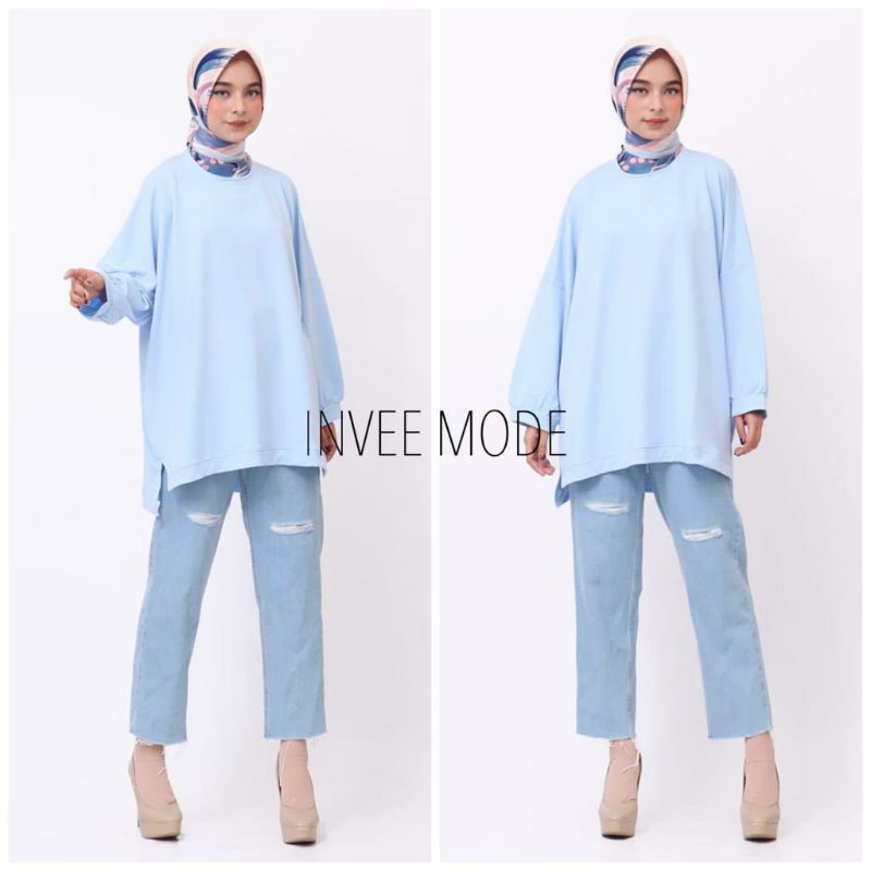 ATASAN BLOUSE BATWING JUMBO BIGSIZE OVERSIZE BABYTERRY SPANDEX - 1795-Biru muda