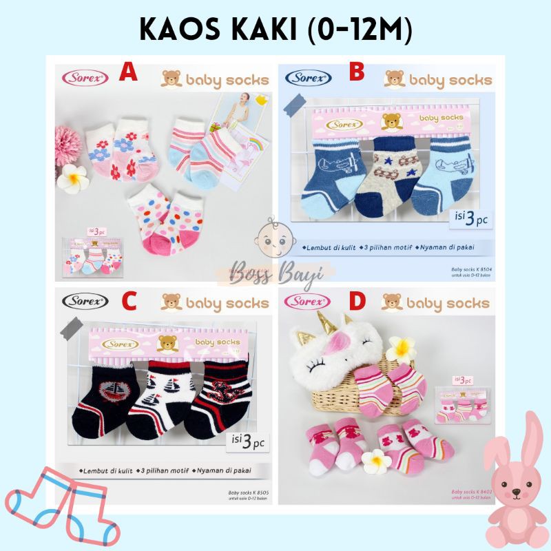 Sorex Kaos Kaki Bayi / Baby Socks 0-12M 3in1 (1set 3pc)