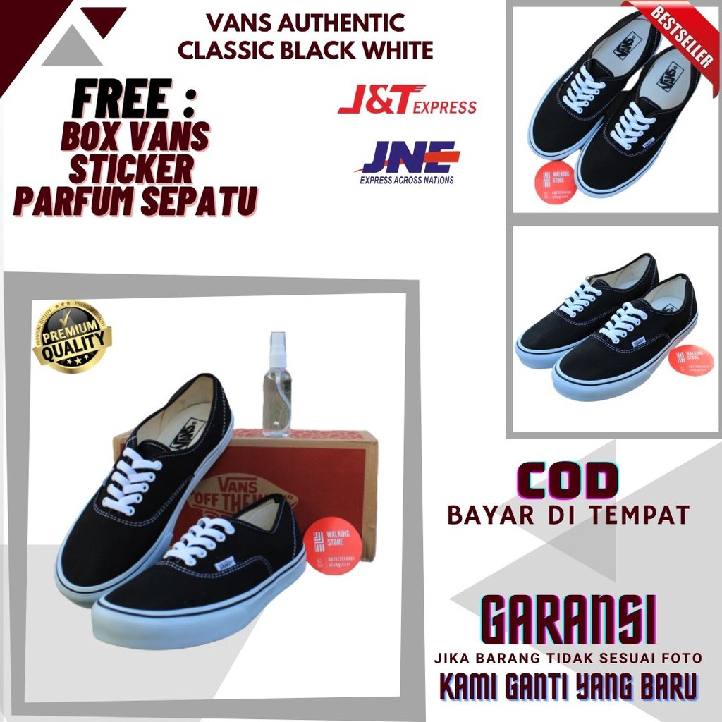 (BISA COD), 100% PREMIUM, SEPATU SNEAKERS VANS AUTHENTIC CLASSIC BLACK WHITE, SEPATU VANS AUTHENTIC